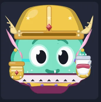 The Dopami mascot wearing a legendary golden helm